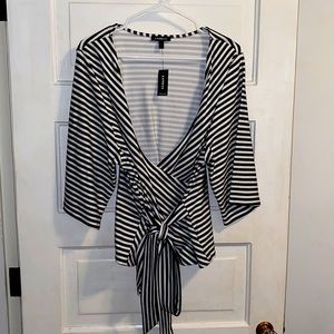 Express -Black and White Striped Top with Front Tie. New with Tags.✨